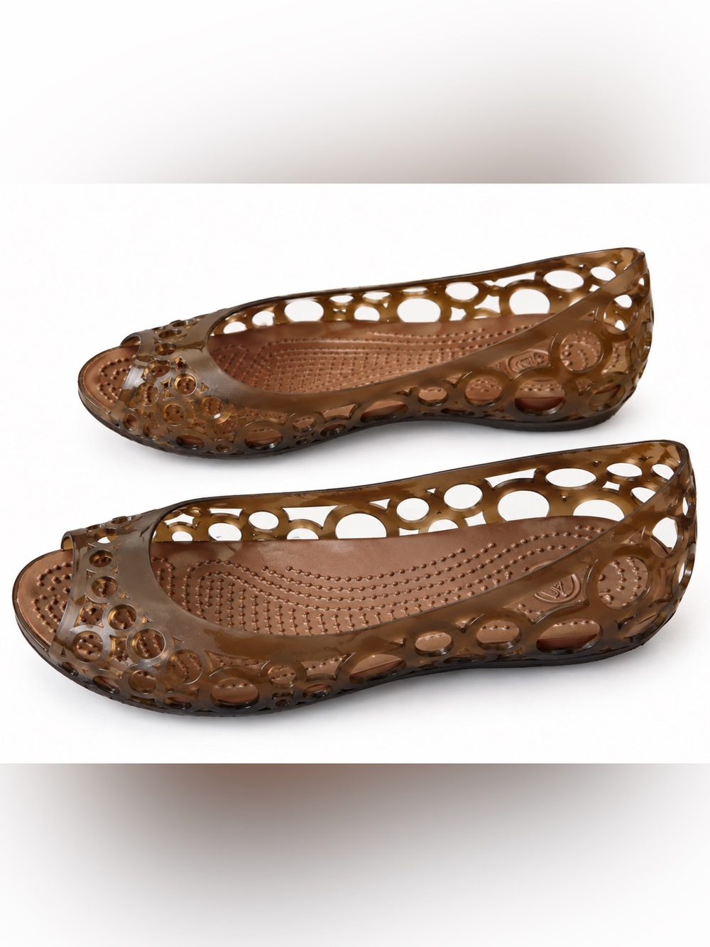 Crocs Adrina III Espresso Bronze Cutout Peep Toe Flats US Women Size 6